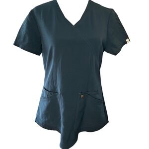 Careisma by Sofia Vergara Womens Mock Wrap Scrub Top Teal Green Medium